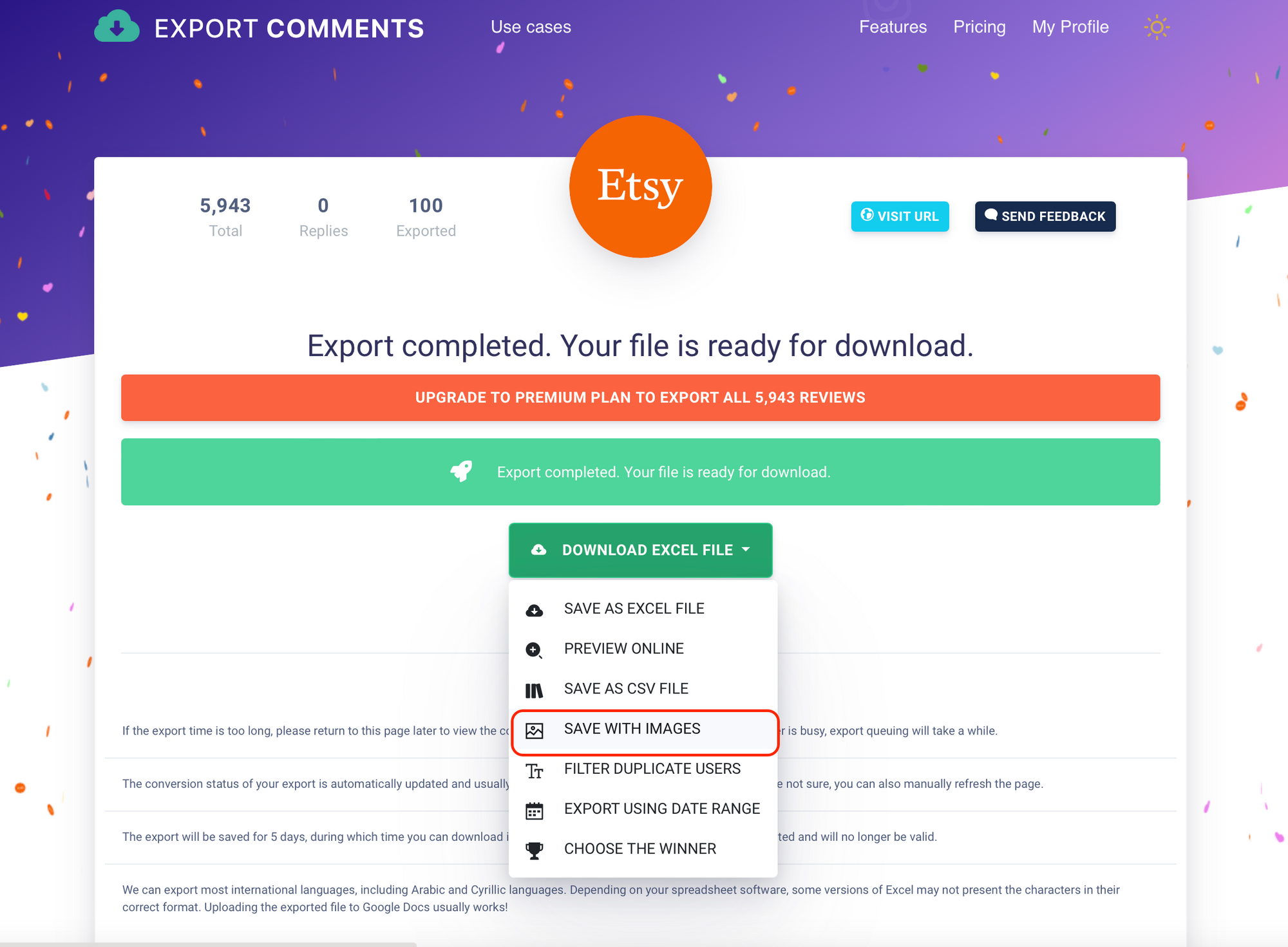 How to export Etsy Reviews