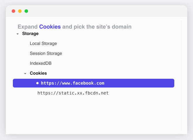 Expand Cookies and select the website domain